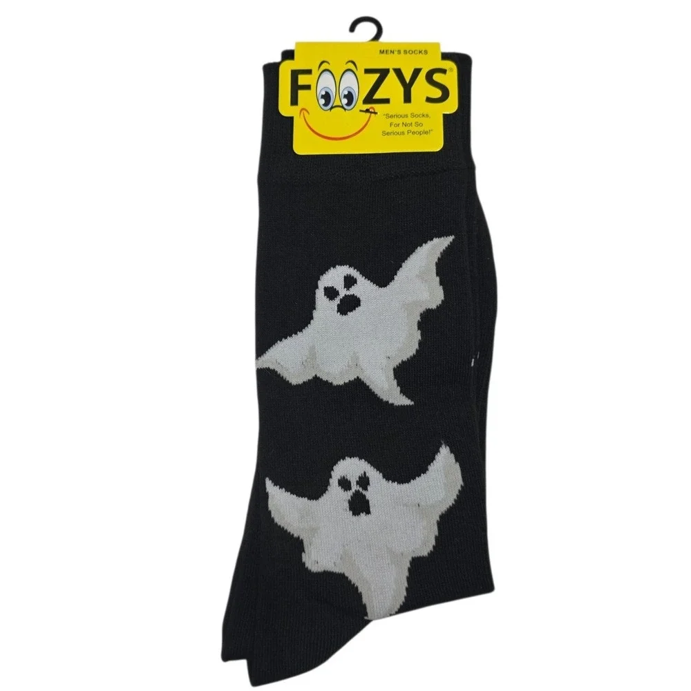 NEW Foozys Crew Socks Mens 10-13 Black Ghost Halloween Novelty Spooky Knit